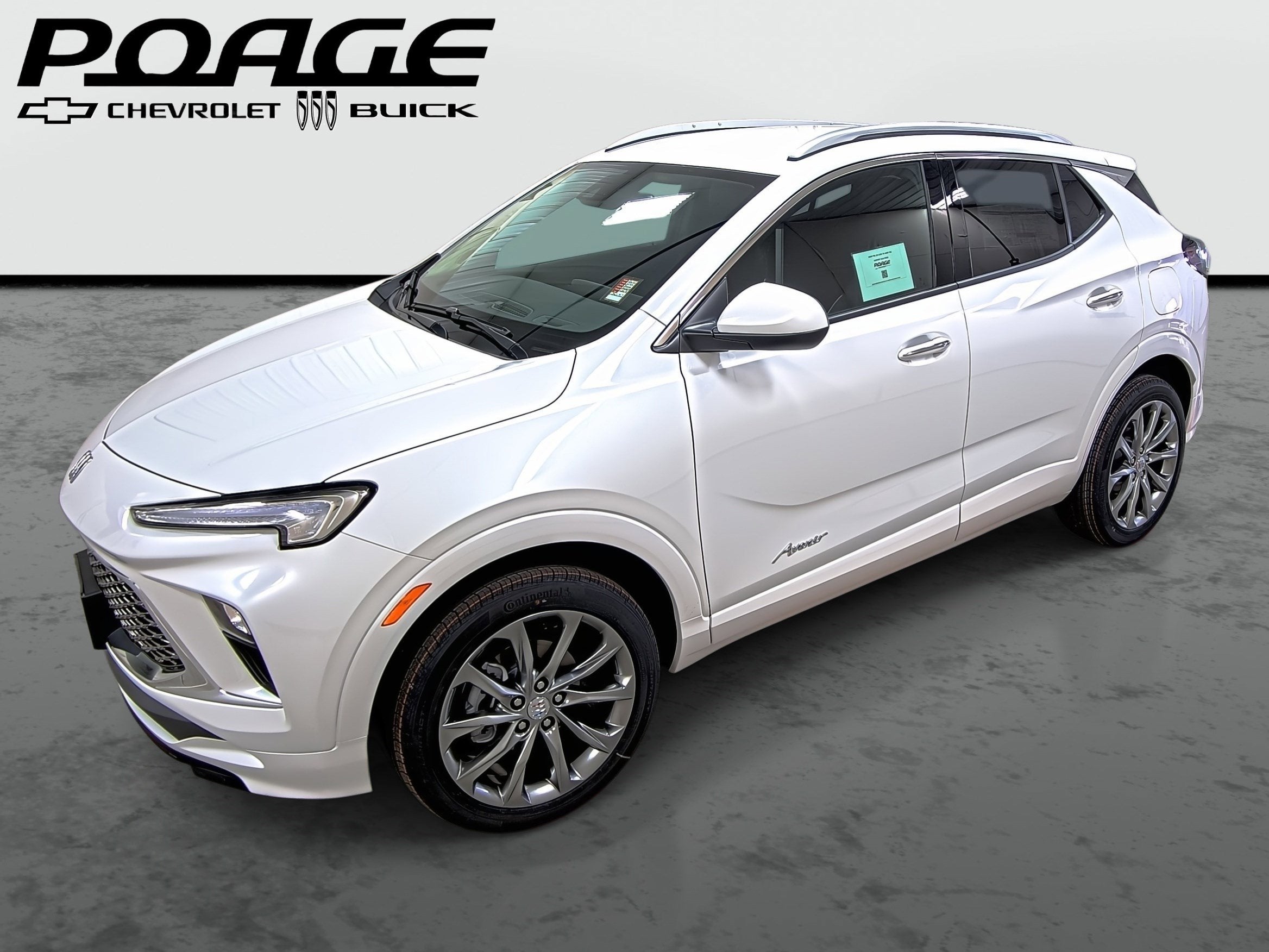 2026 Buick Encore GX Avenir in White Frost Tricoat — front three-quarter view