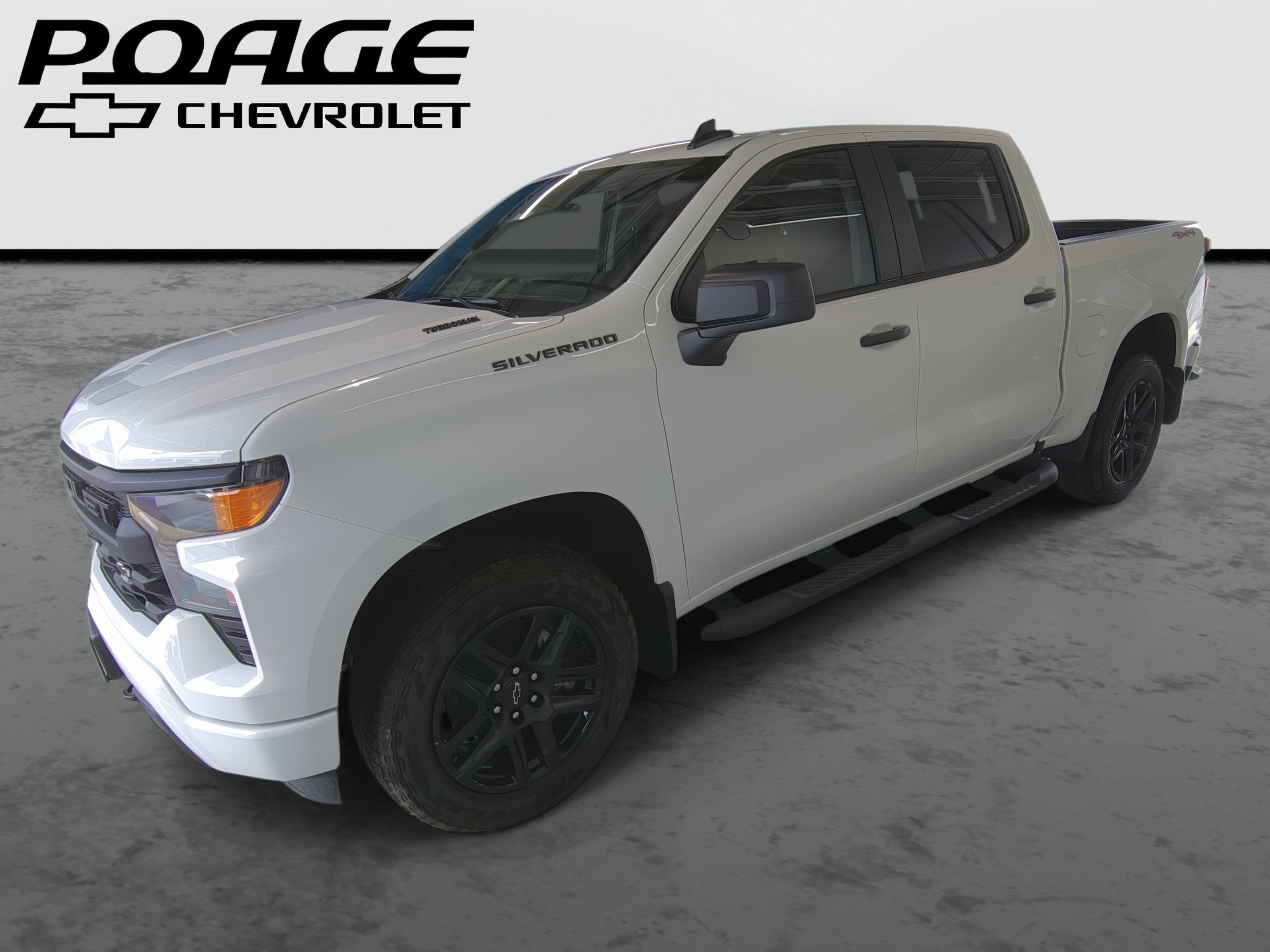 2026 Chevrolet Silverado 1500 Custom in Summit White — front three-quarter view