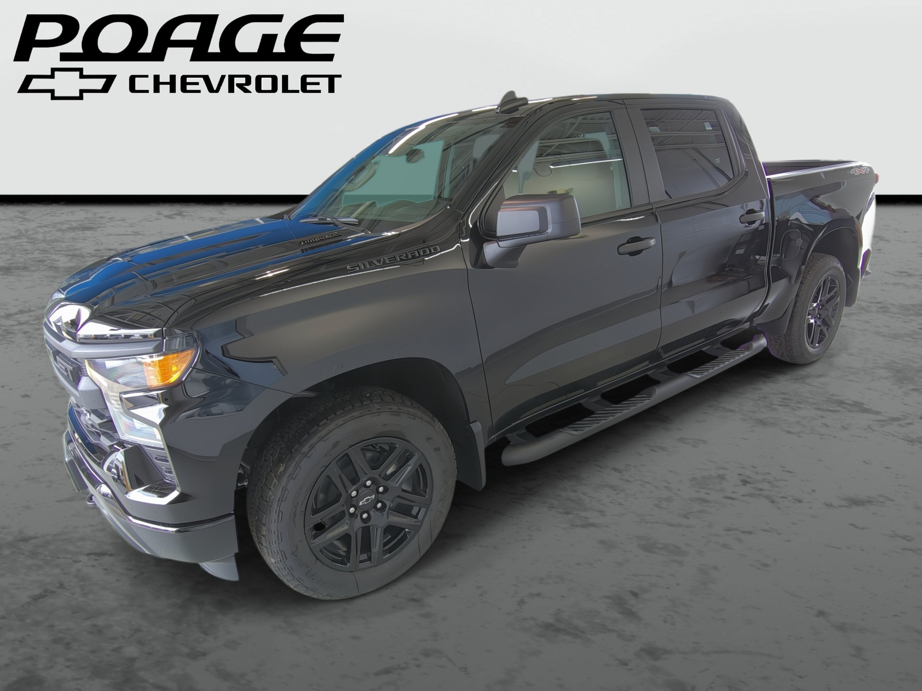 2026 Chevrolet Silverado 1500 Custom in Black — front three-quarter view