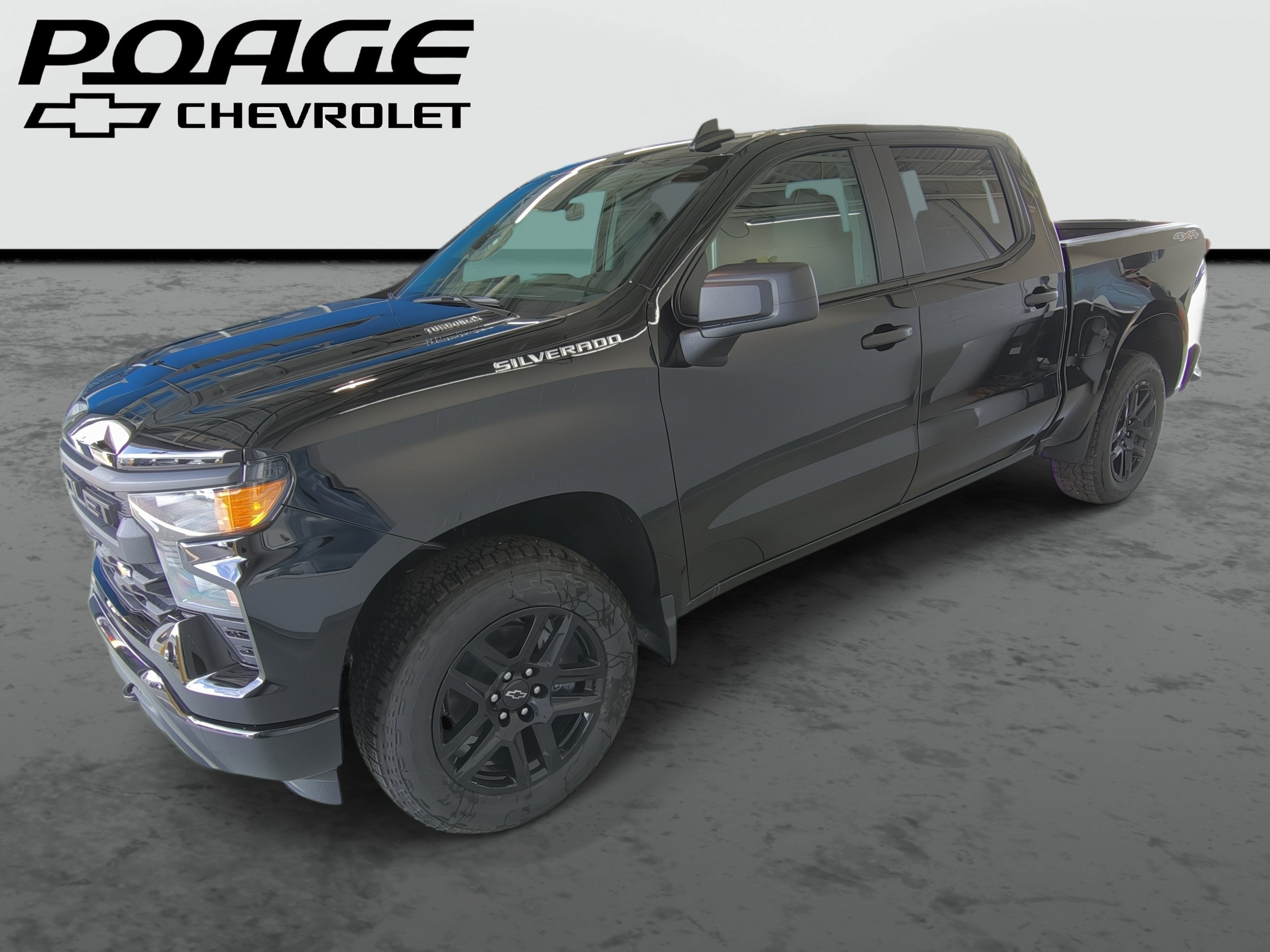 2026 Chevrolet Silverado 1500 Custom in Black — front three-quarter view