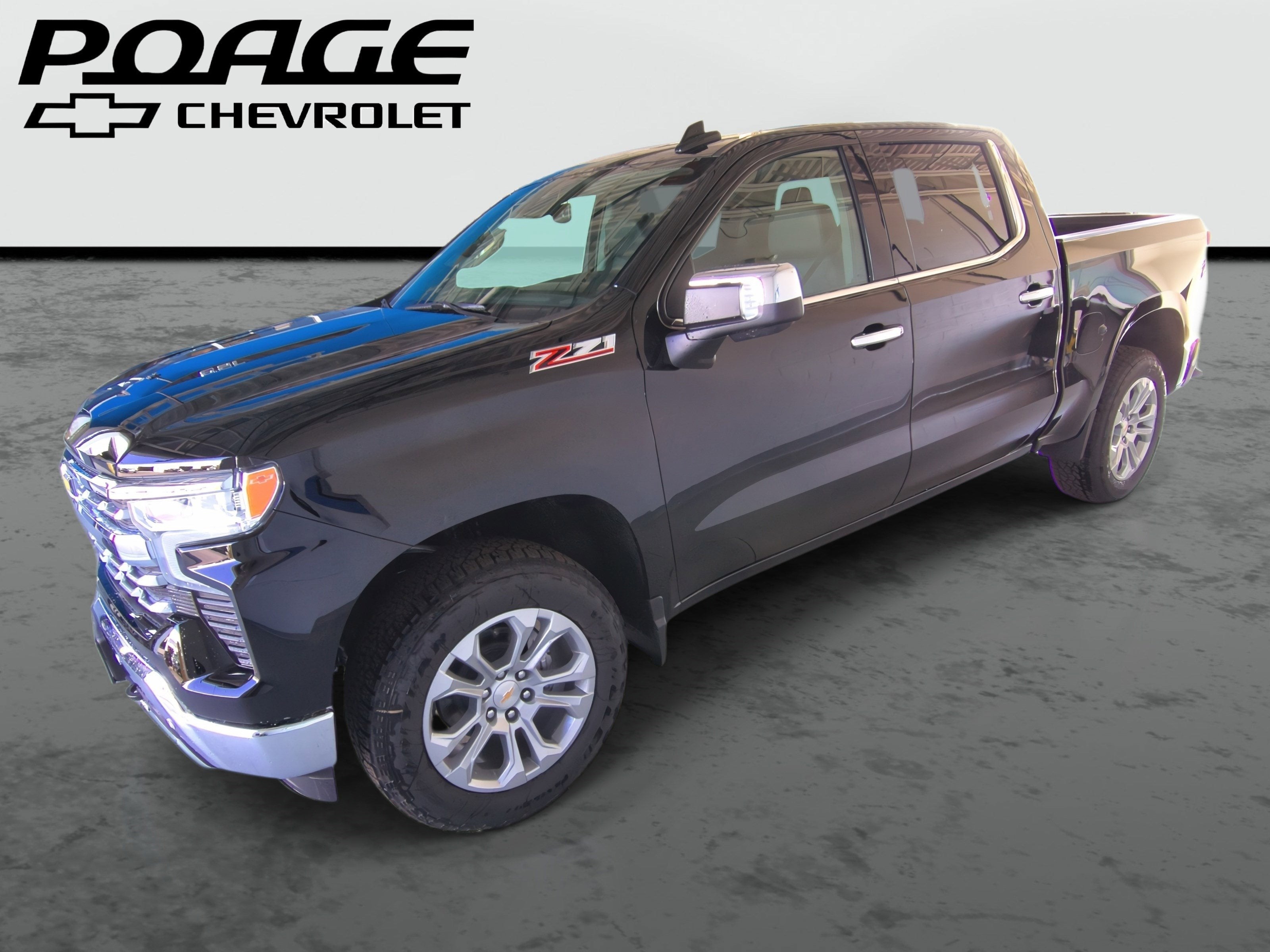 2026 Chevrolet Silverado 1500 LTZ in Black — front three-quarter view