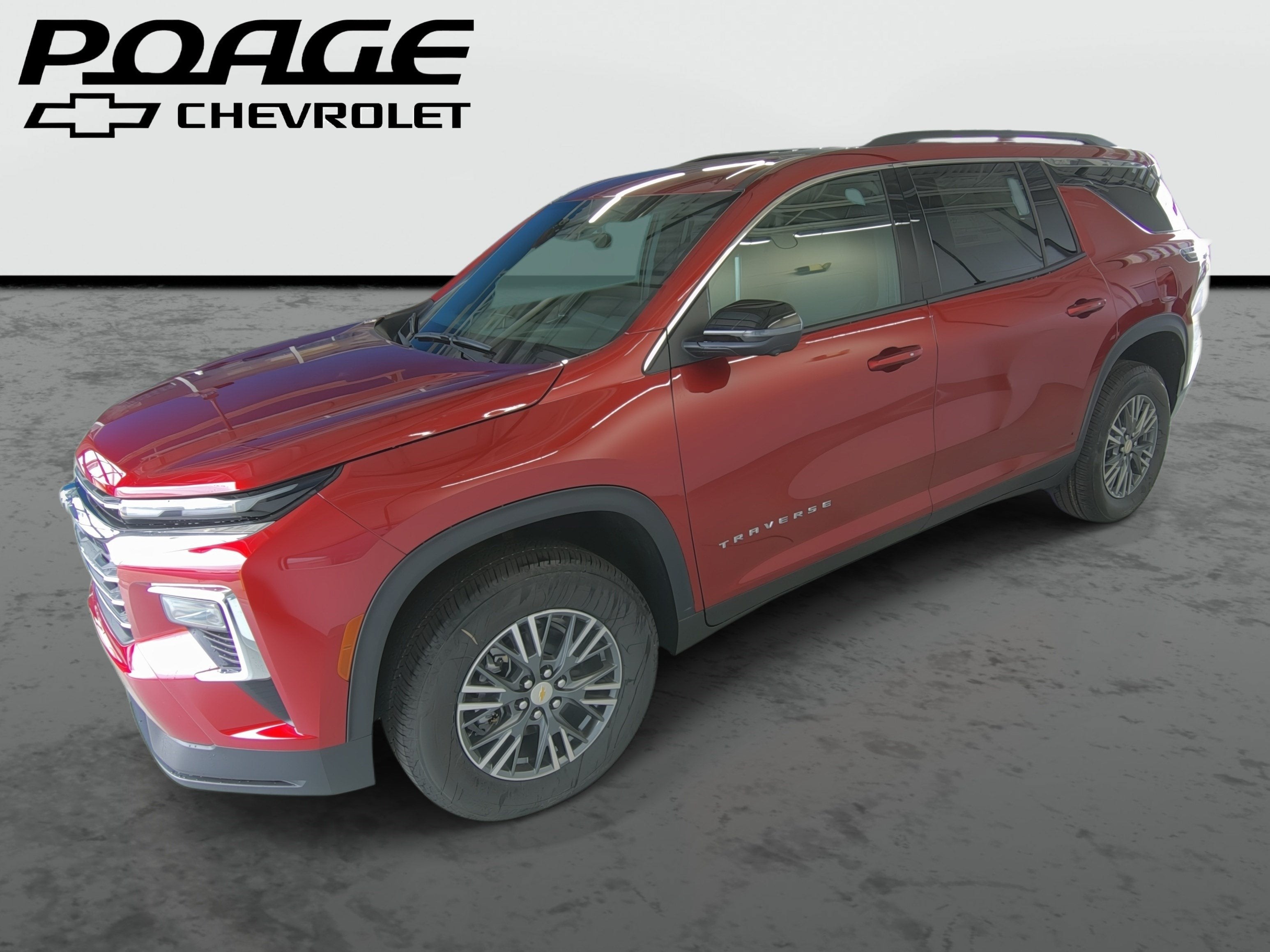 2026 Chevrolet Traverse LT in Radiant Red Tintcoat — front three-quarter view